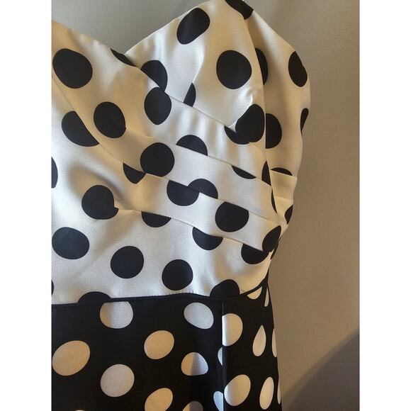 Adrianna Papell sz 12 black white polka dot halter strapless gown dress new - Picture 8 of 11